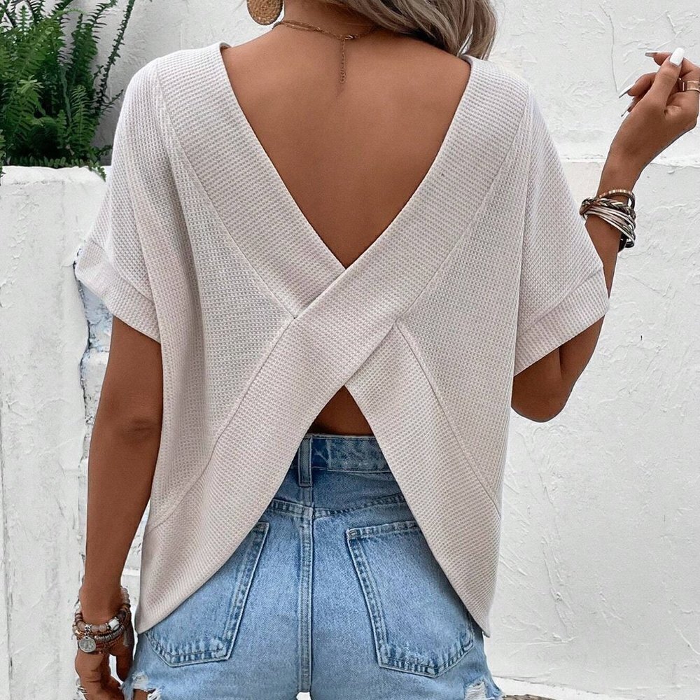 Apricot Casual Womens Solid Batwing Sleeve Tee